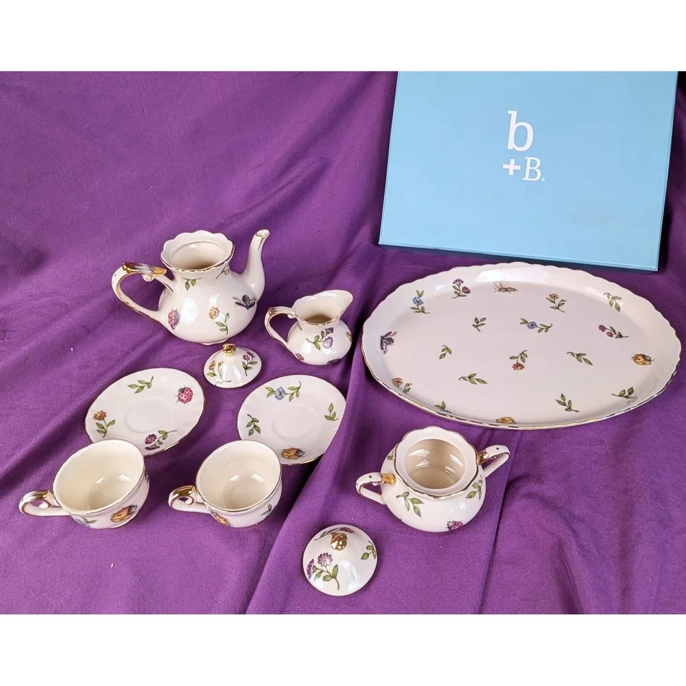Burton + BURTON Mini Porcelain Insect Tea Set Morning Meadow 10 pieces Gold NIB